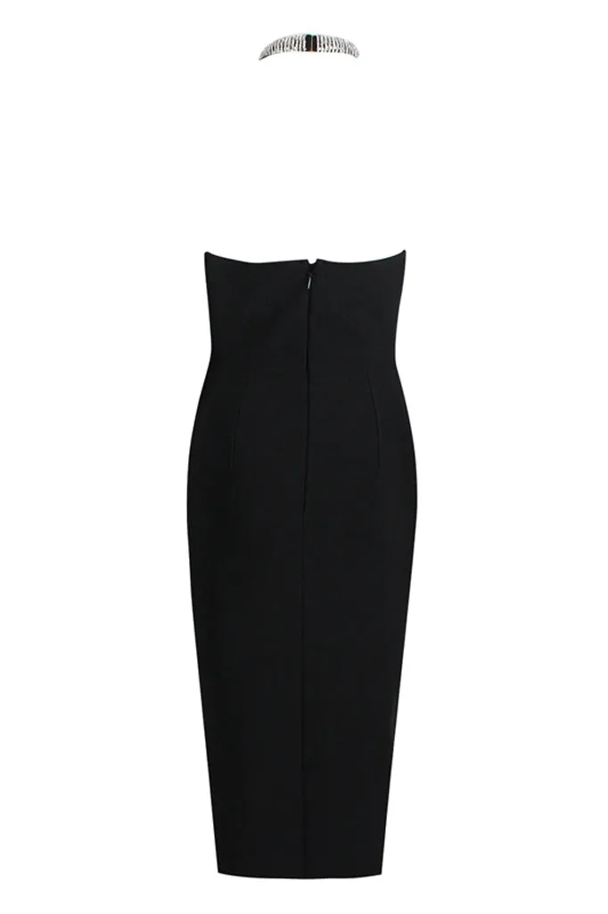 JHANEL Halter Neckline with Cutout Midi Bandage Dress