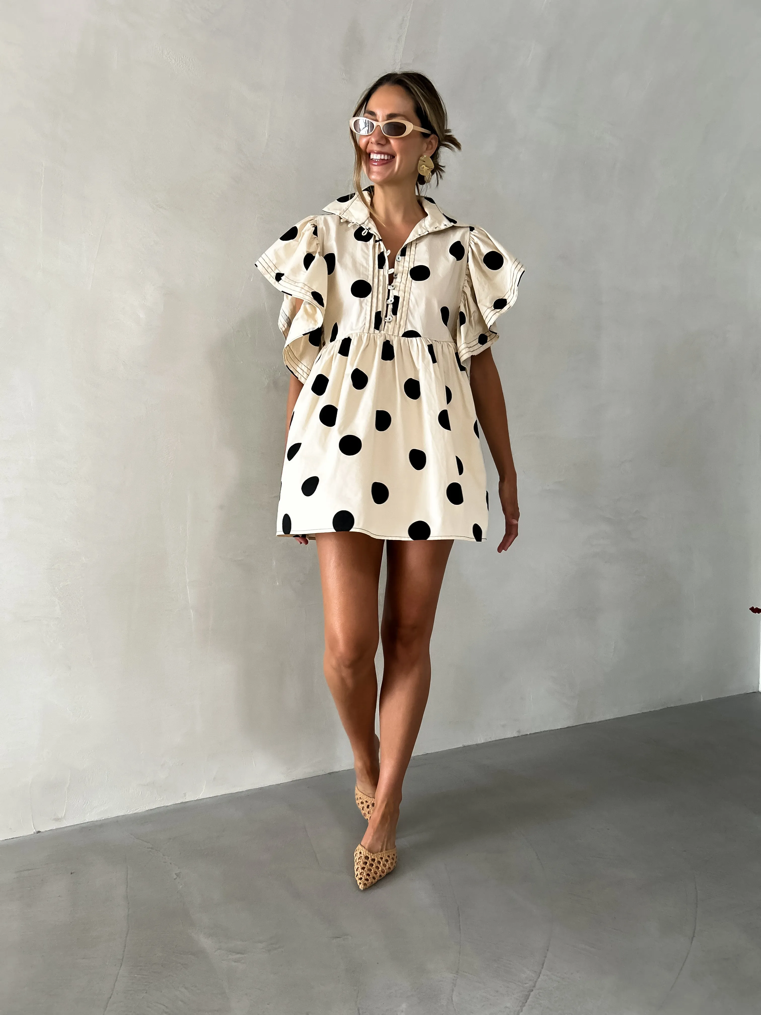 JONAH Pocketed Tunic Dress - Polka