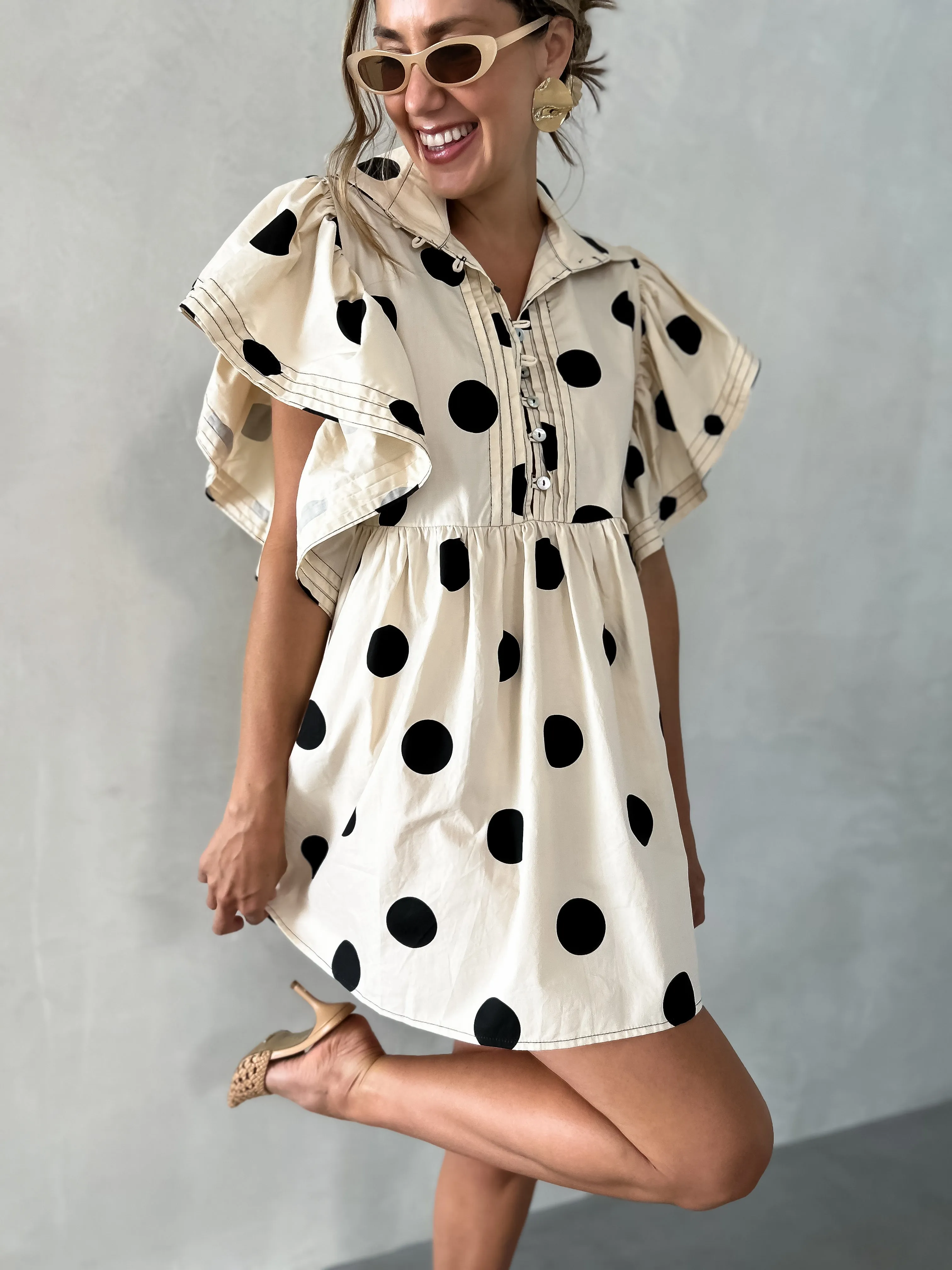 JONAH Pocketed Tunic Dress - Polka