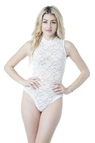 Khanomak Sleeveless All Lace Mock Neck Bodysuit