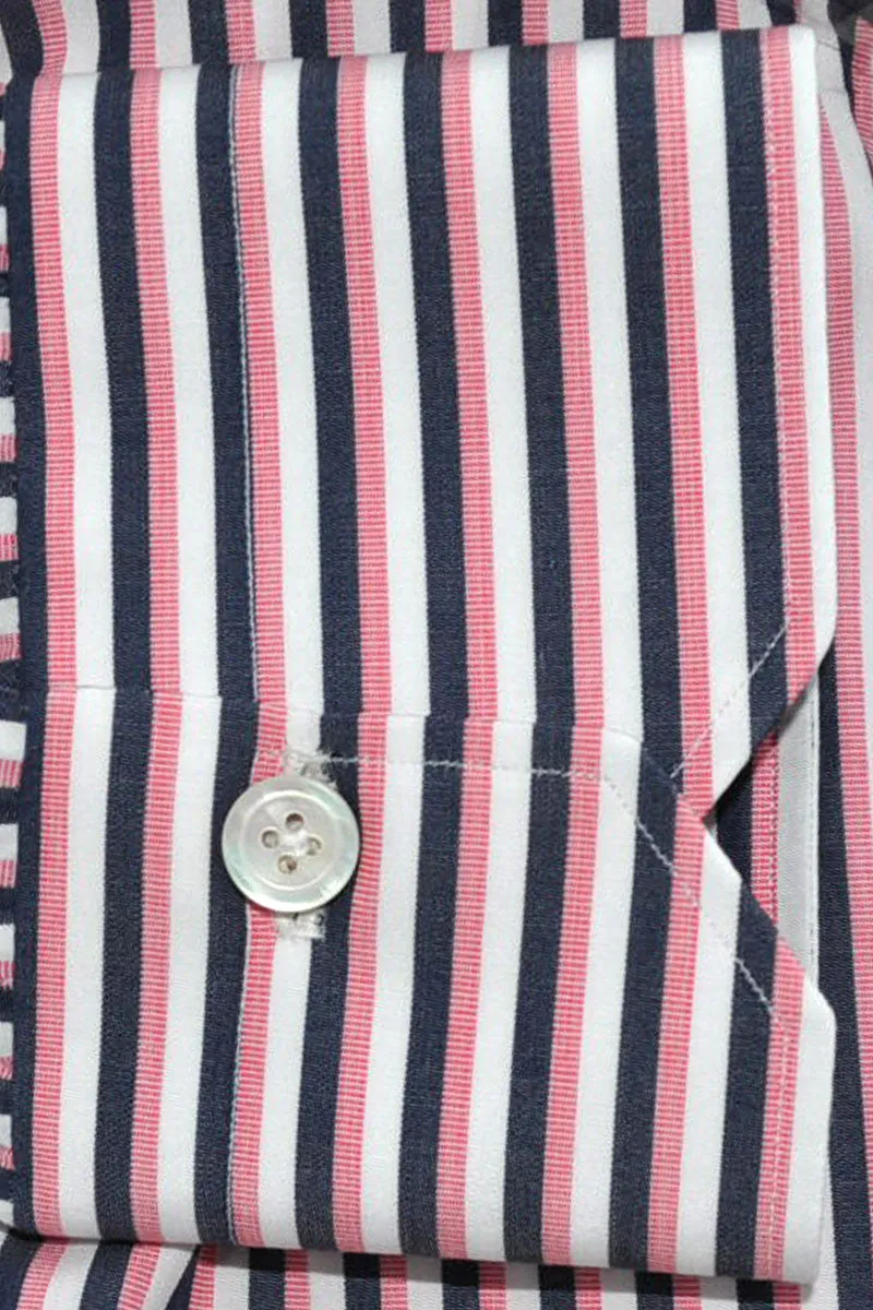 Kiton Shirt White Navy Pink Stripes 37 - 14 1/2 REDUCED - SALE