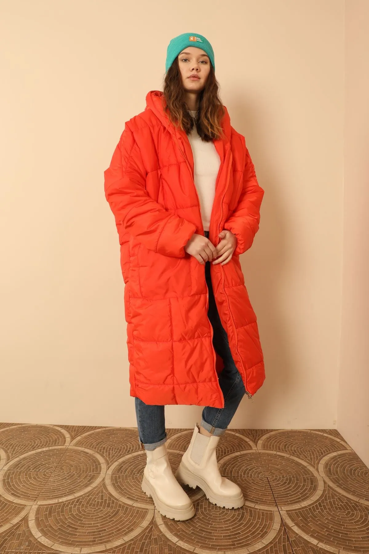 KKT  Long Sleeve Oversize Women Coat-Orange - Harlow