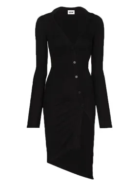 Lizzie Long Sleeve Ribbed Button Dress - Black