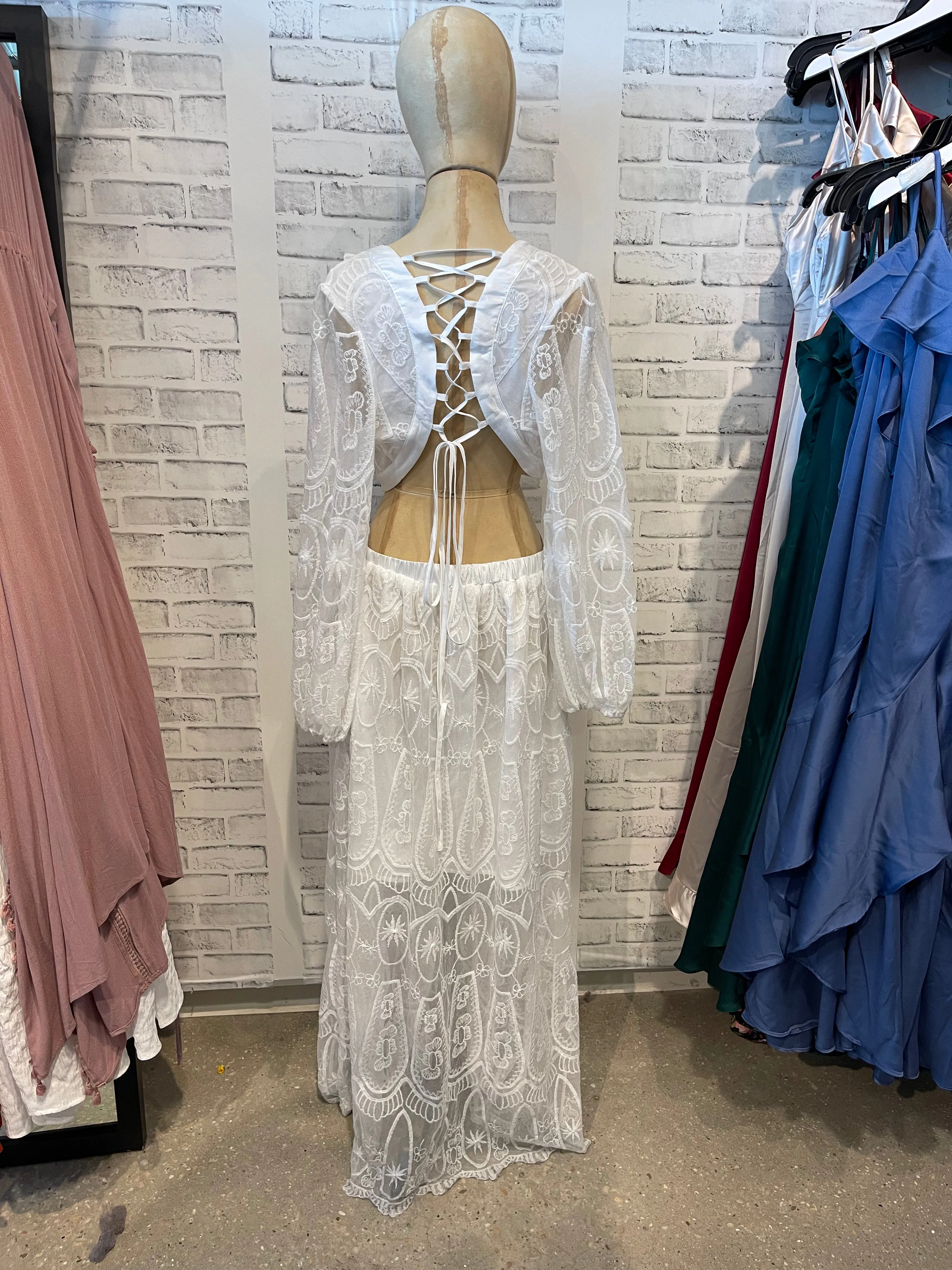Logan Cut Out Lace Maxi Dress in White