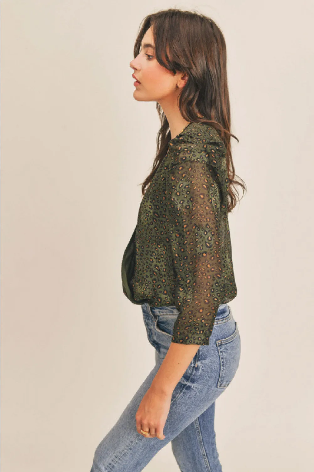 Long Sleeve Bodysuit (Olive Animal)