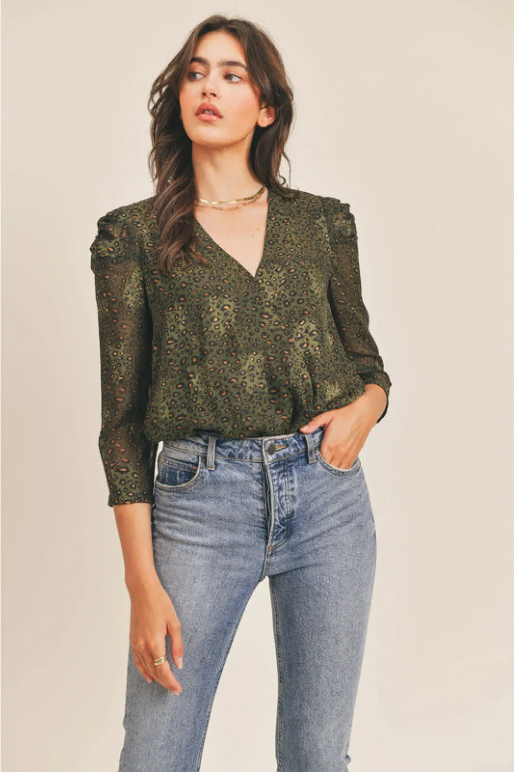 Long Sleeve Bodysuit (Olive Animal)