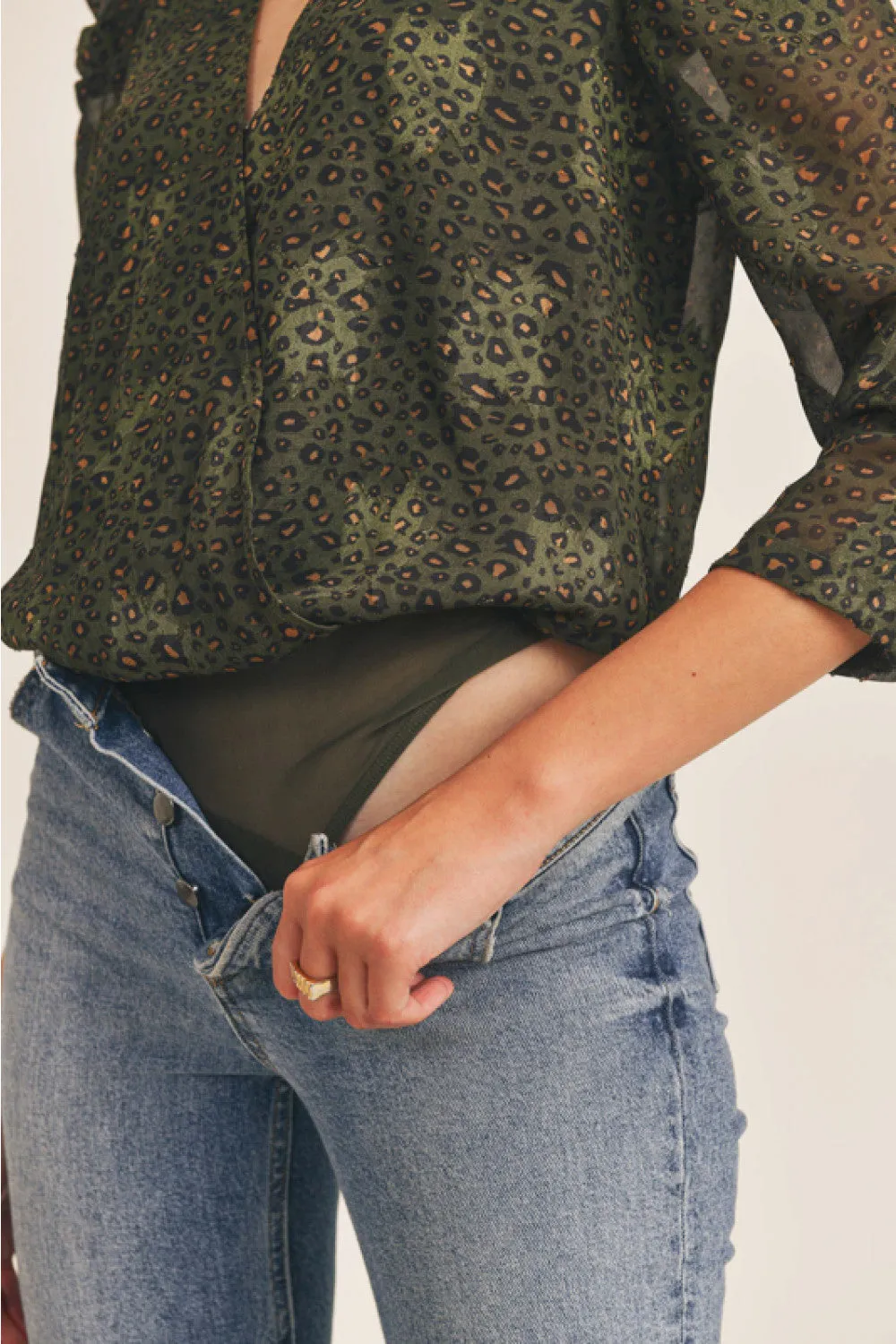 Long Sleeve Bodysuit (Olive Animal)