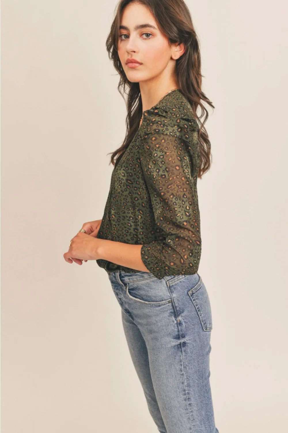 Long Sleeve Bodysuit (Olive Animal)