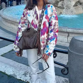 Long-sleeved tie-dye short cotton clothes 2025 European and American cross-border autumn and winter fashion women's casual warm jacket WQK0377
