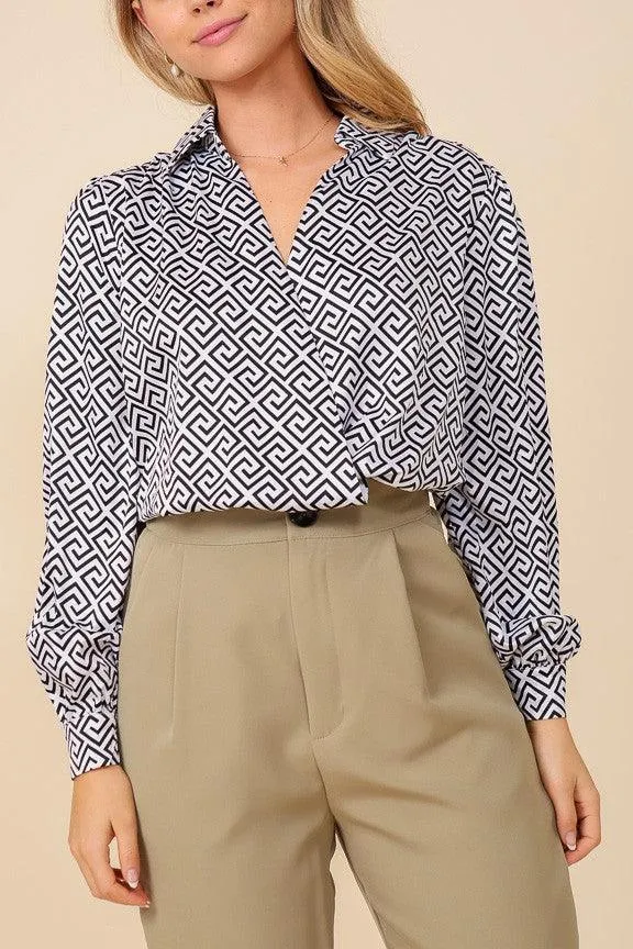 maze print surplice bodysuit