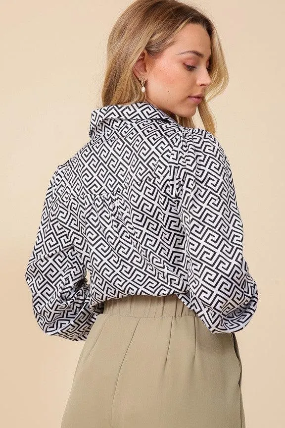 maze print surplice bodysuit
