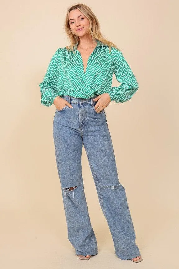 maze print surplice bodysuit