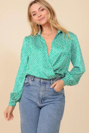maze print surplice bodysuit