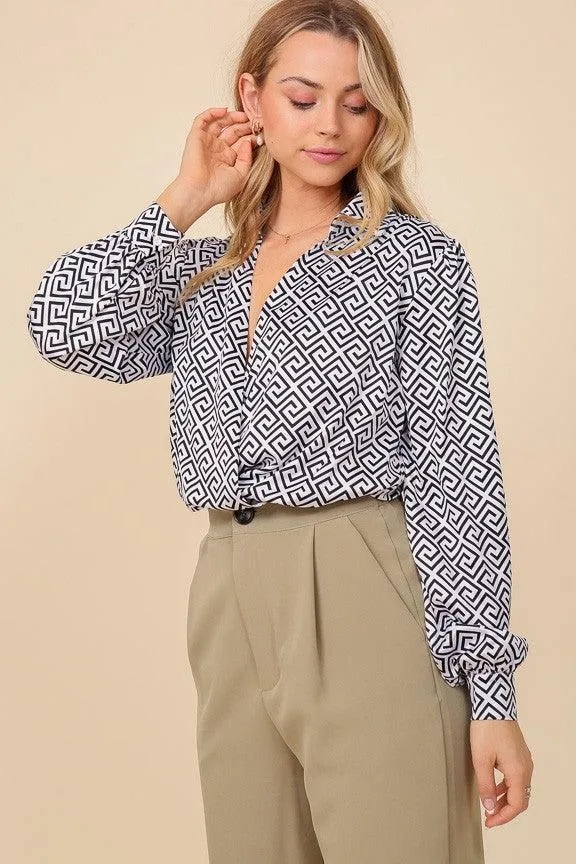 maze print surplice bodysuit