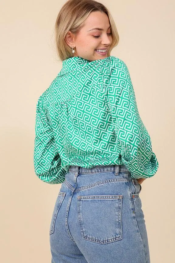 maze print surplice bodysuit