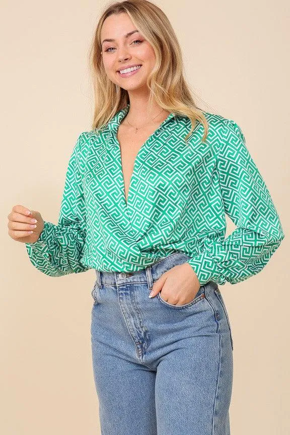 maze print surplice bodysuit