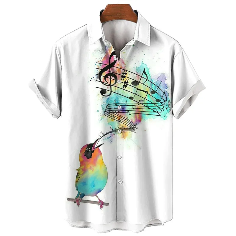 Men's Hawaiian Shirt - 3D Music Print, Short Sleeve