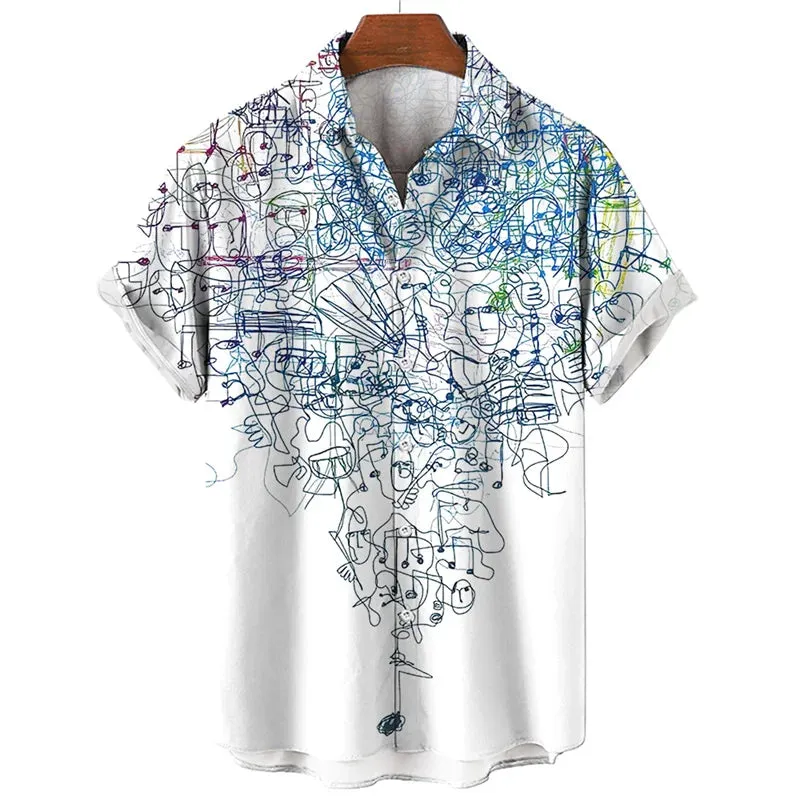 Men's Hawaiian Shirt - 3D Music Print, Short Sleeve