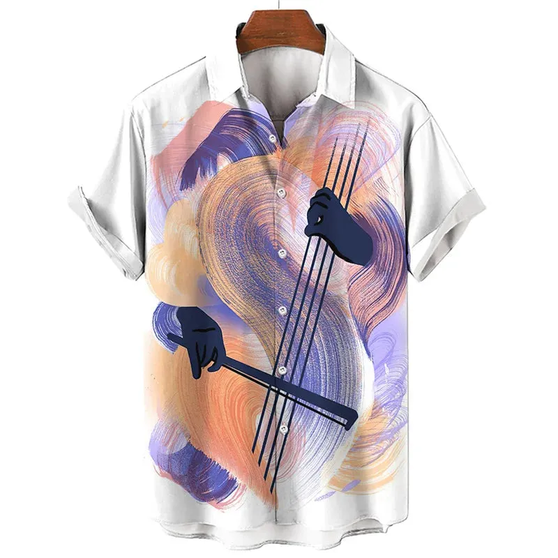 Men's Hawaiian Shirt - 3D Music Print, Short Sleeve