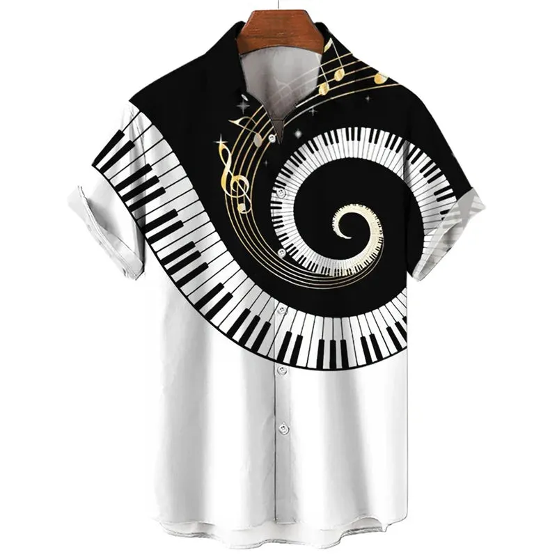 Men's Hawaiian Shirt - 3D Music Print, Short Sleeve