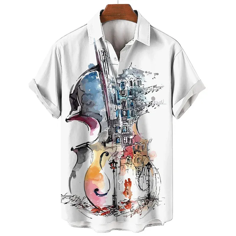 Men's Hawaiian Shirt - 3D Music Print, Short Sleeve