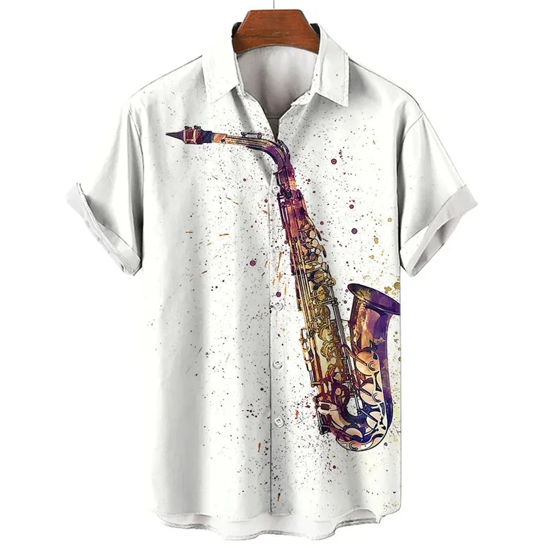 Men's Hawaiian Shirt - 3D Music Print, Short Sleeve