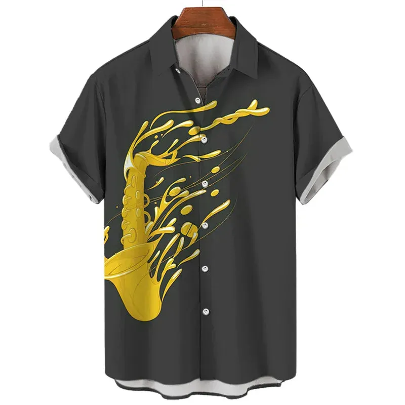 Men's Hawaiian Shirt - 3D Music Print, Short Sleeve