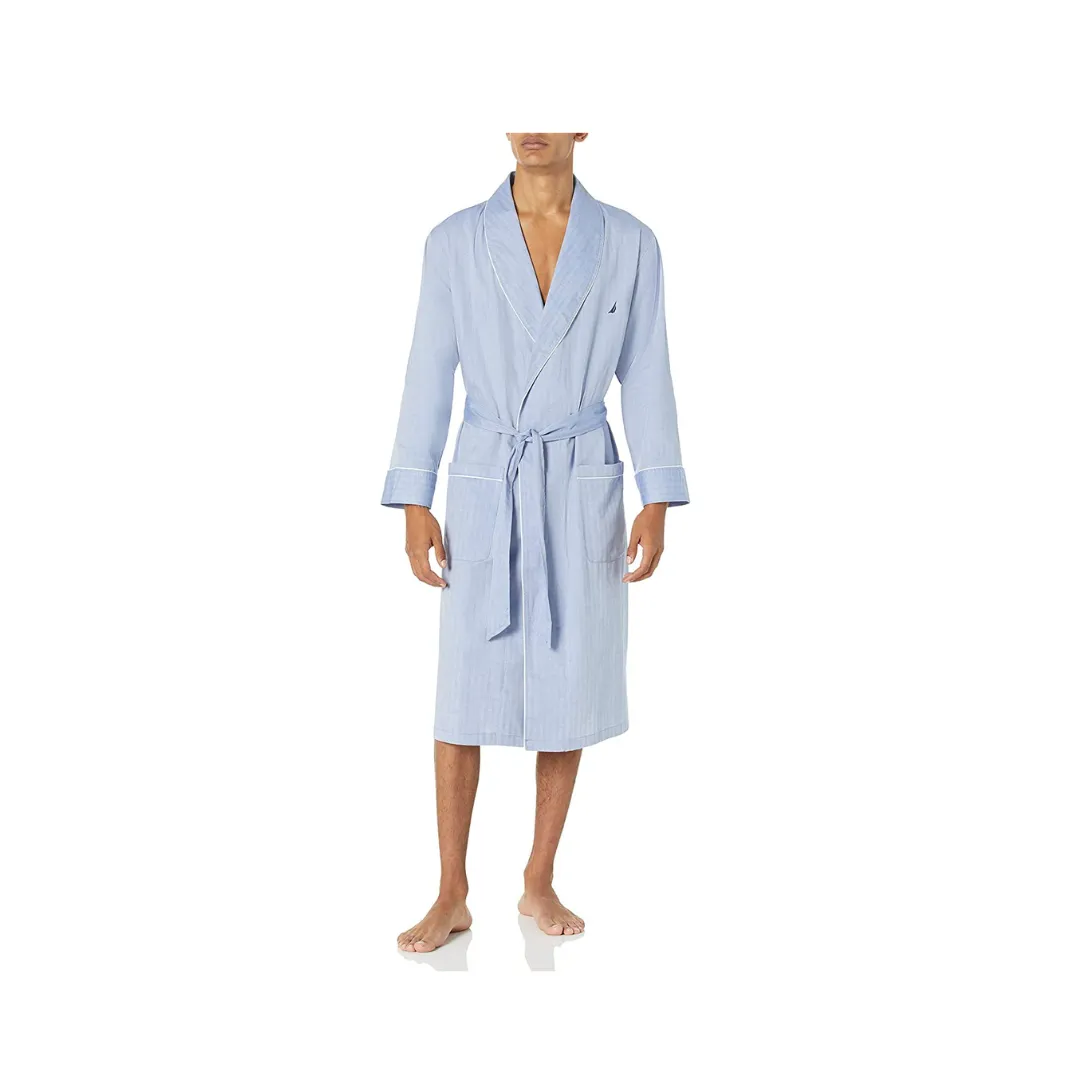 Nautica Men’s Long-Sleeve Lightweight Cotton Woven Bathrobe
