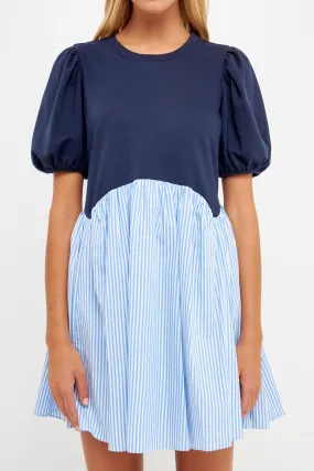 Navy/Striped Babydoll Dress