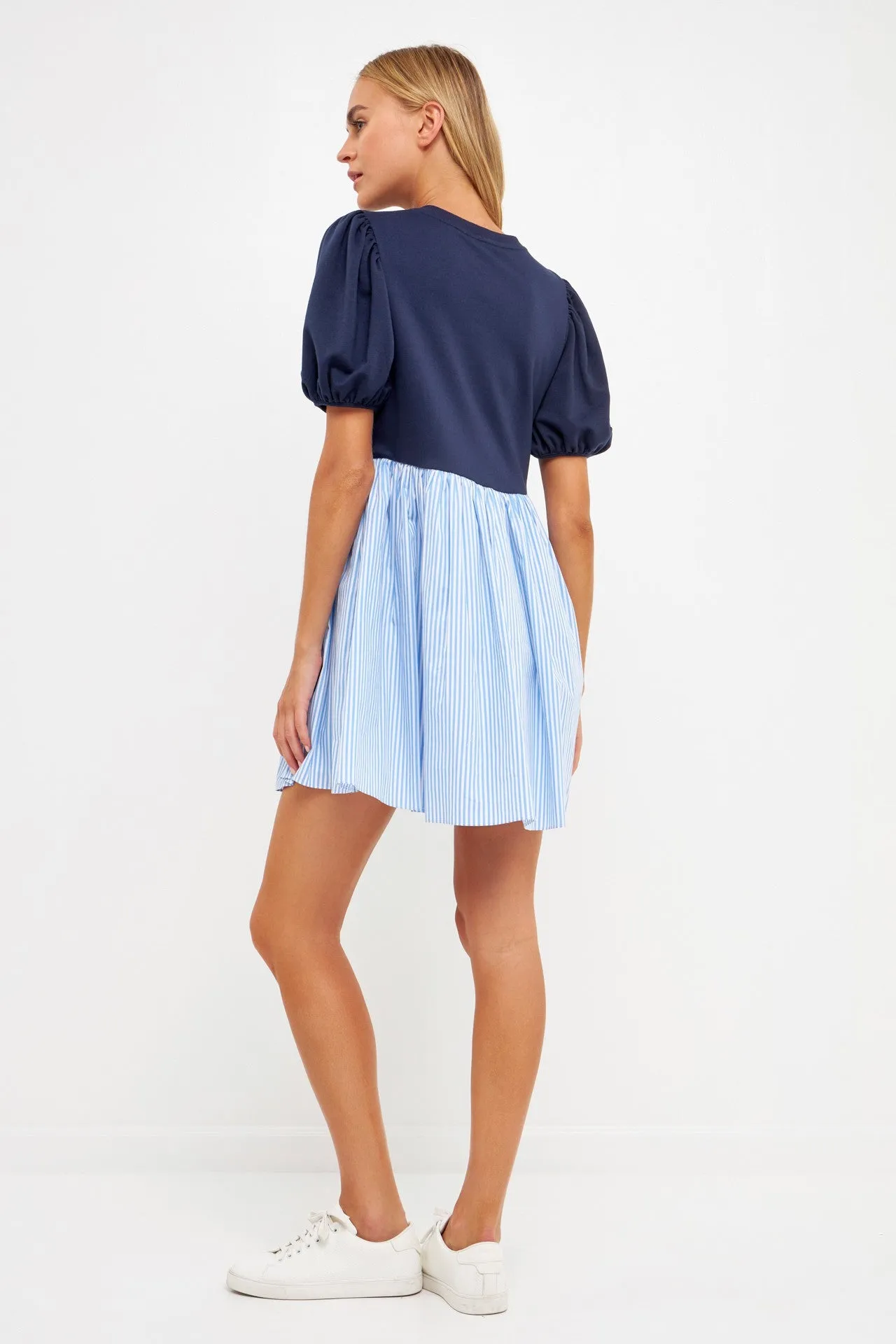 Navy/Striped Babydoll Dress