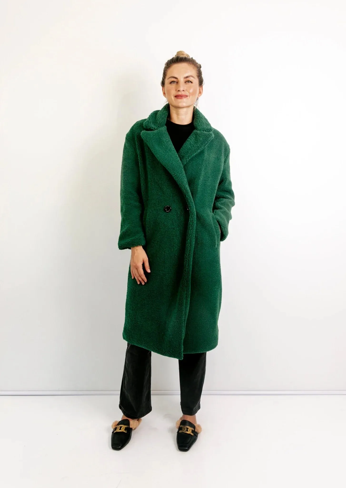 Nouvelle - Teddy Fur Lined Jacket, Bottle Green