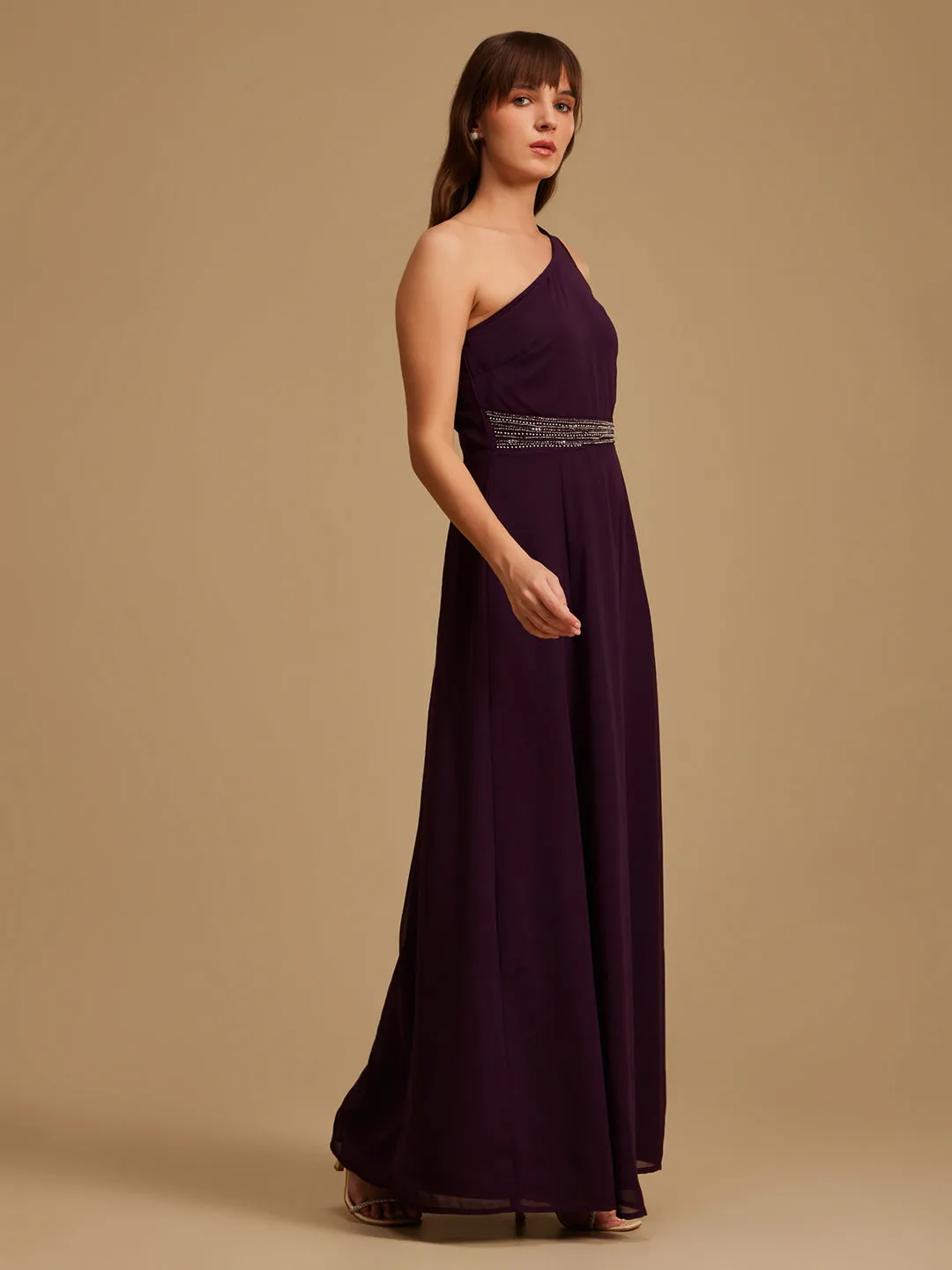 One Shoulder Embellished Maxi Dress
