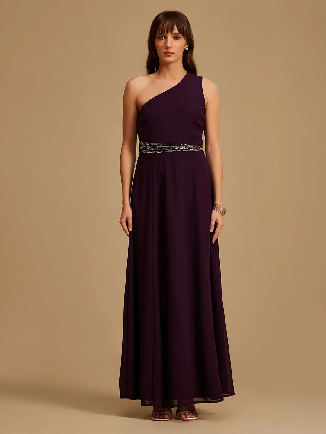 One Shoulder Embellished Maxi Dress
