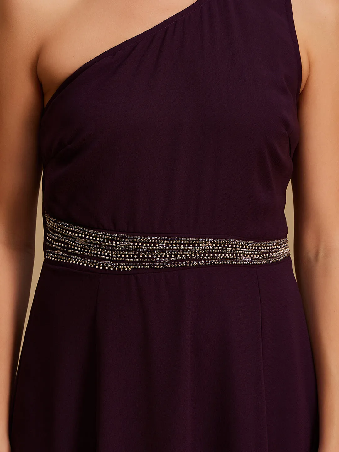One Shoulder Embellished Maxi Dress