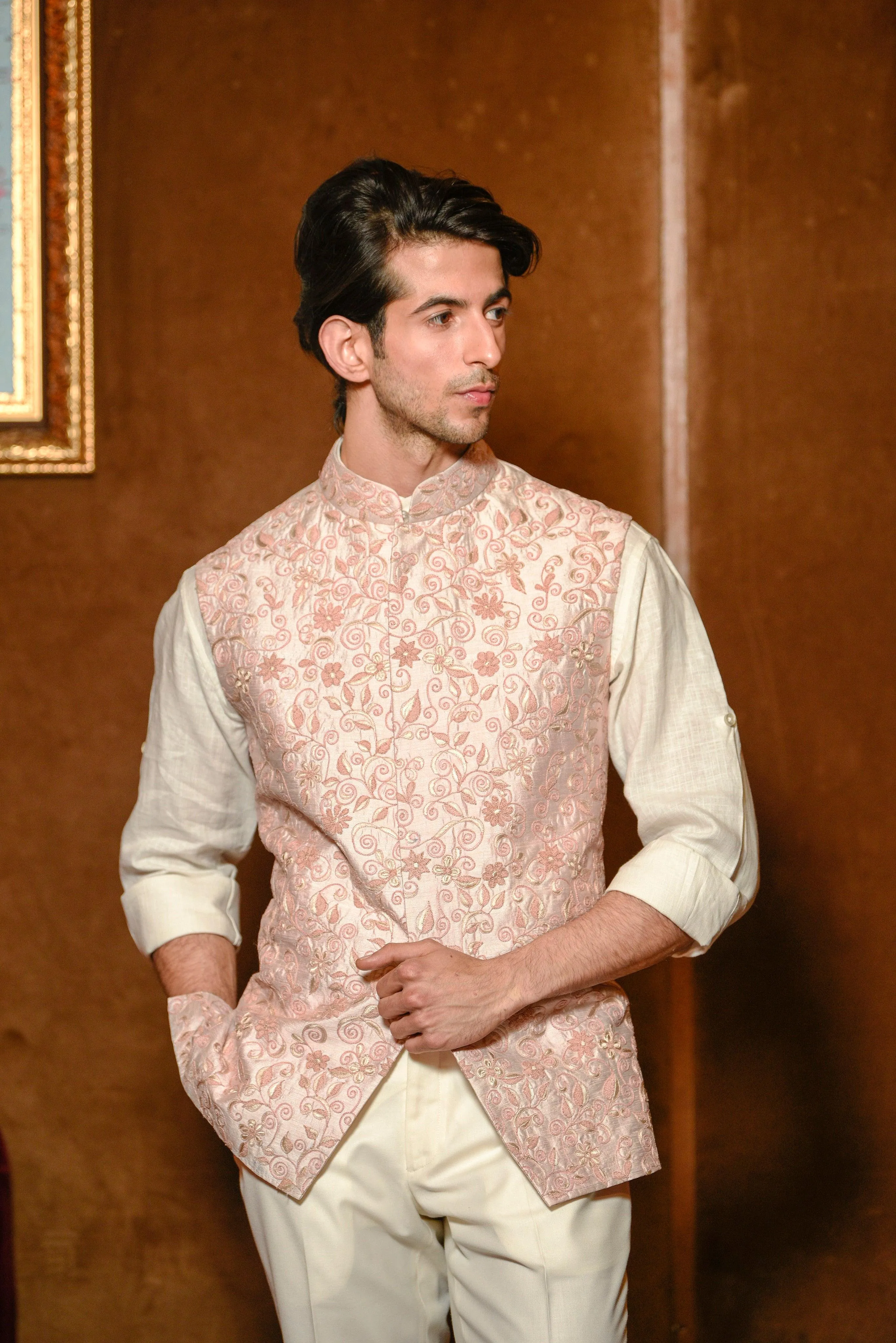 Peach  Nehru waistcoat