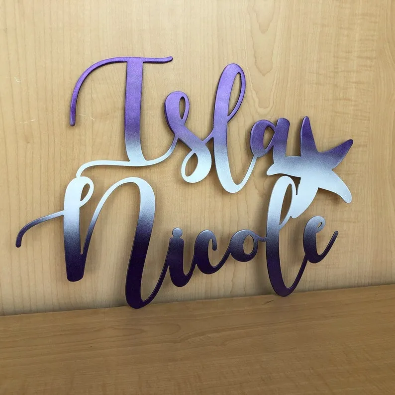 Personalized First and Middle Name Metal Wall Decor with Powder Coat