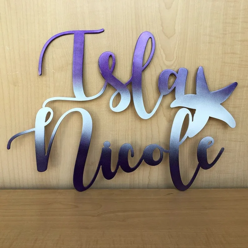 Personalized First and Middle Name Metal Wall Decor with Powder Coat