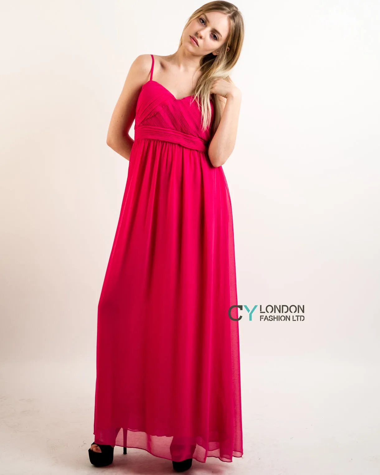 Pleated Bust  Maxi Dress (Pink)