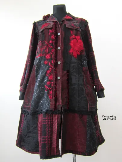 Plus Size Red Duster Coat,3XL Long Denim Coat for Women