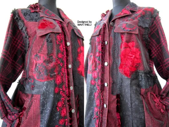 Plus Size Red Duster Coat,3XL Long Denim Coat for Women
