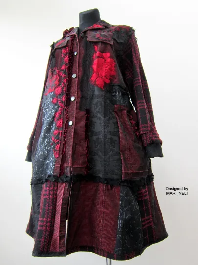 Plus Size Red Duster Coat,3XL Long Denim Coat for Women