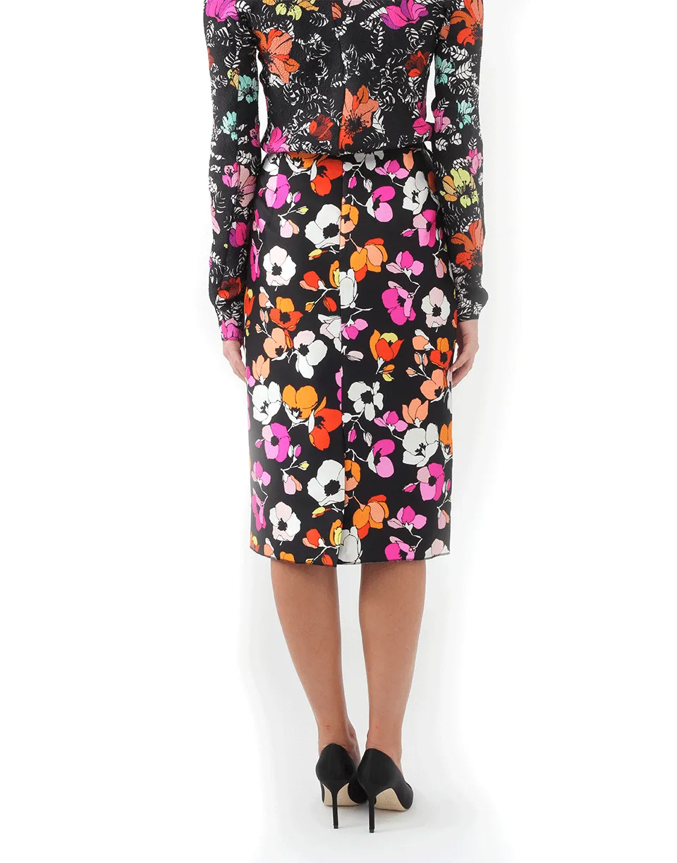 Poppy Print Pencil Skirt