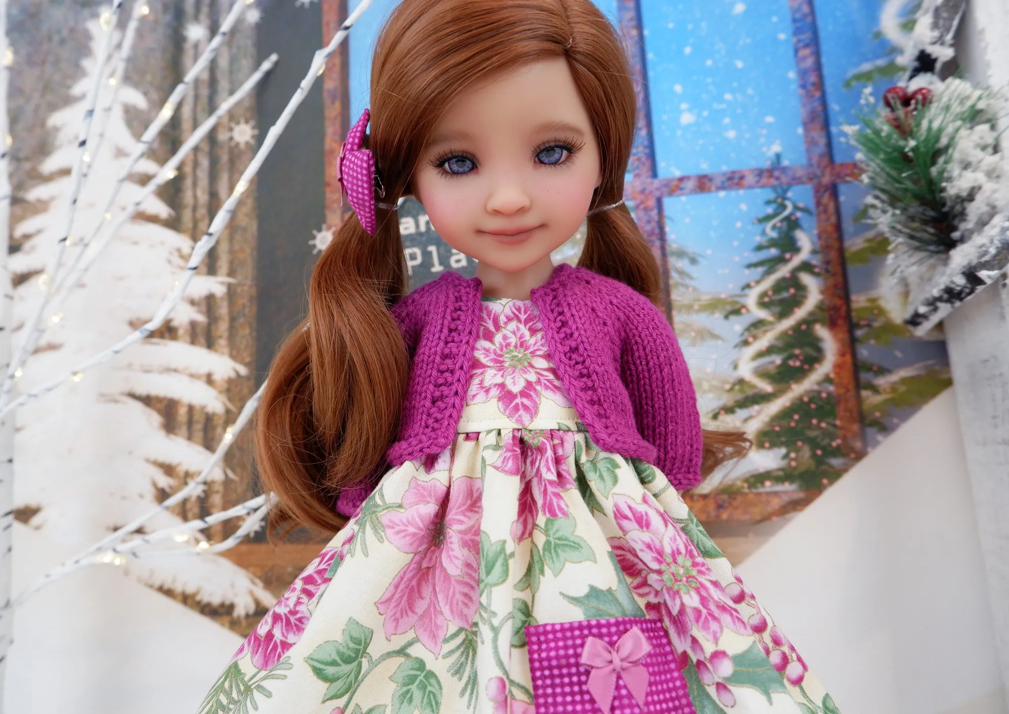 Pretty Pink Poinsettia - dress with sweater & shoes for Ruby Red Fashion Friends doll
