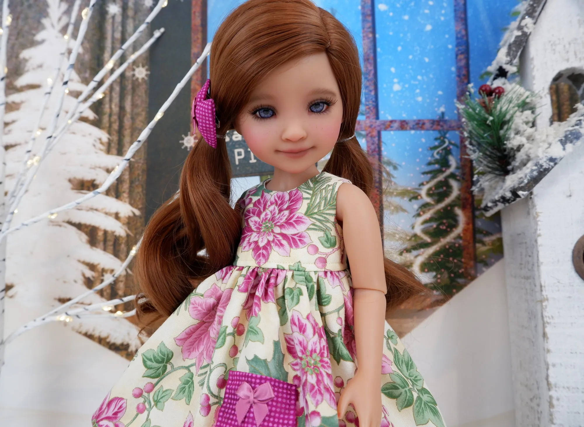 Pretty Pink Poinsettia - dress with sweater & shoes for Ruby Red Fashion Friends doll