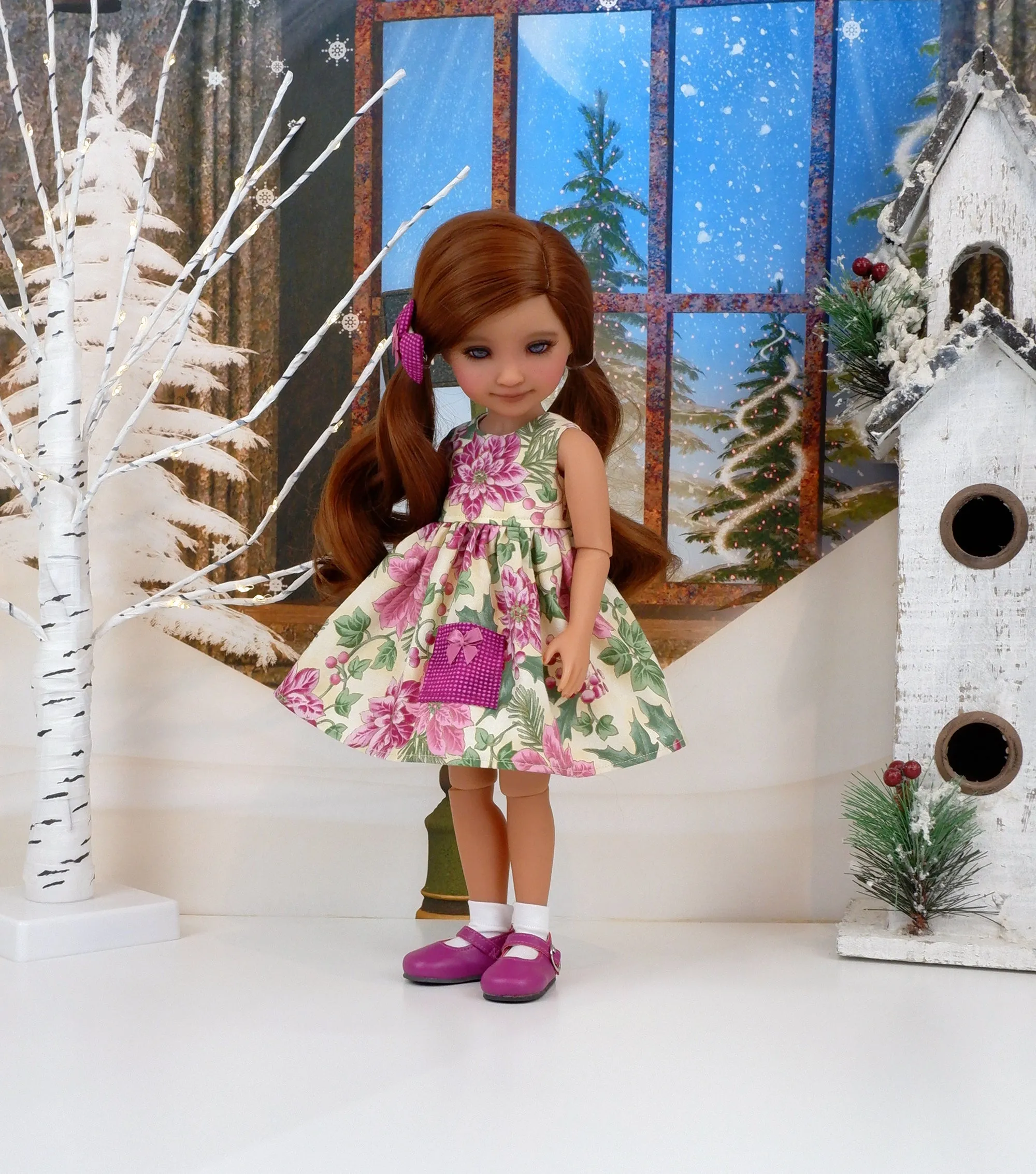 Pretty Pink Poinsettia - dress with sweater & shoes for Ruby Red Fashion Friends doll