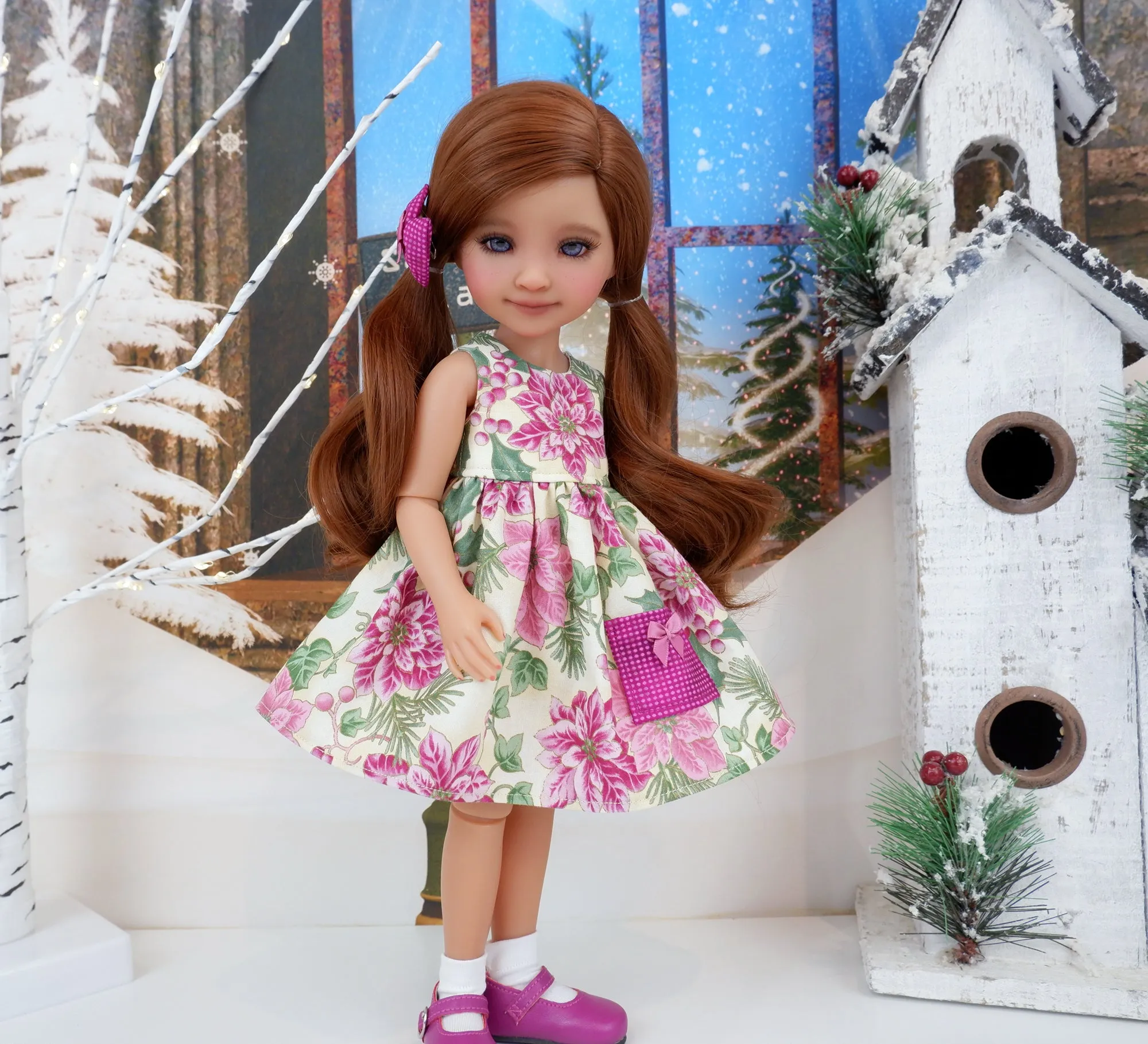 Pretty Pink Poinsettia - dress with sweater & shoes for Ruby Red Fashion Friends doll