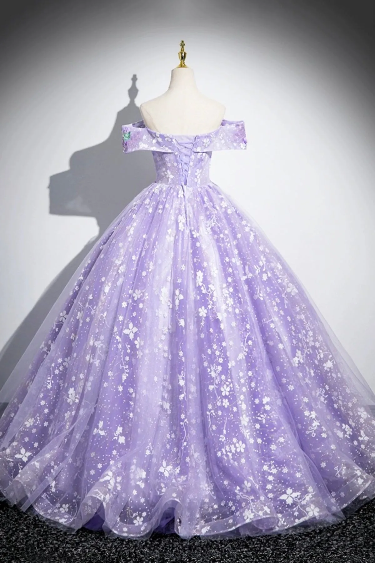 Purple Off Shoulder Lace Floor Length Party Dress, Beautiful Sweet 16 Dress Party Dress