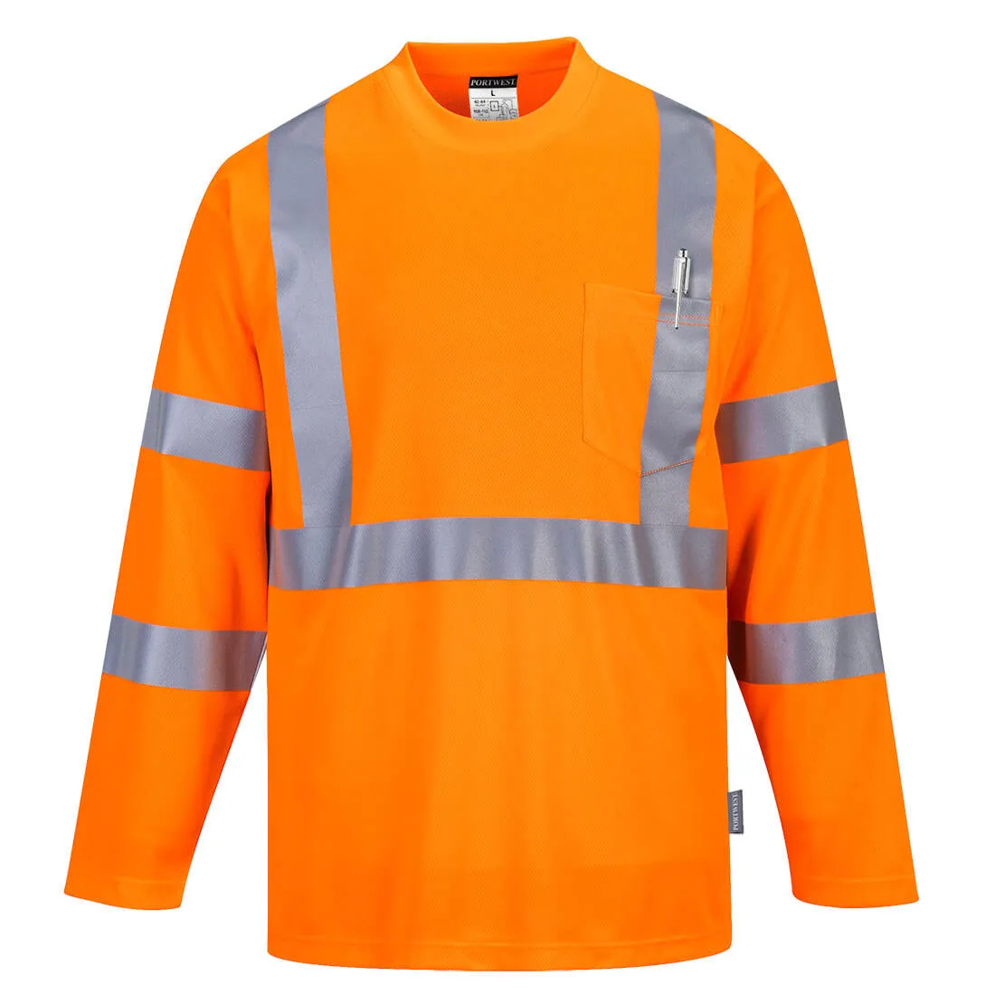 PW S191 - Hi-Vis Long Sleeve Pocket T-Shirt