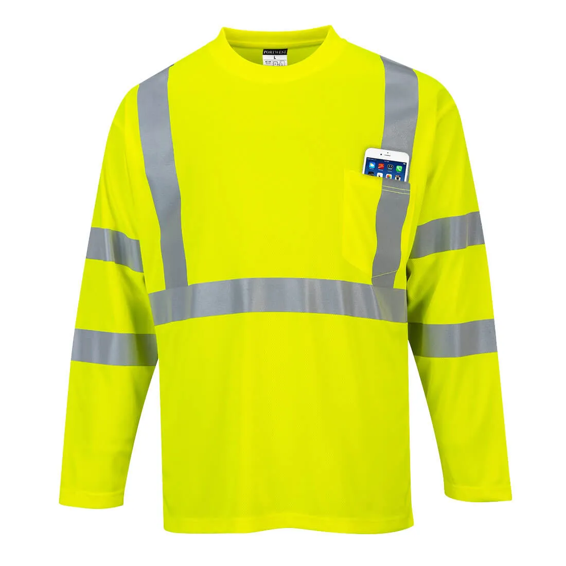 PW S191 - Hi-Vis Long Sleeve Pocket T-Shirt