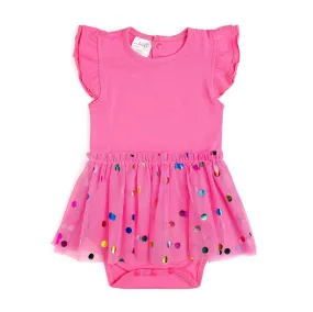 Raspberry Confetti Short Sleeve Tutu Bodysuit